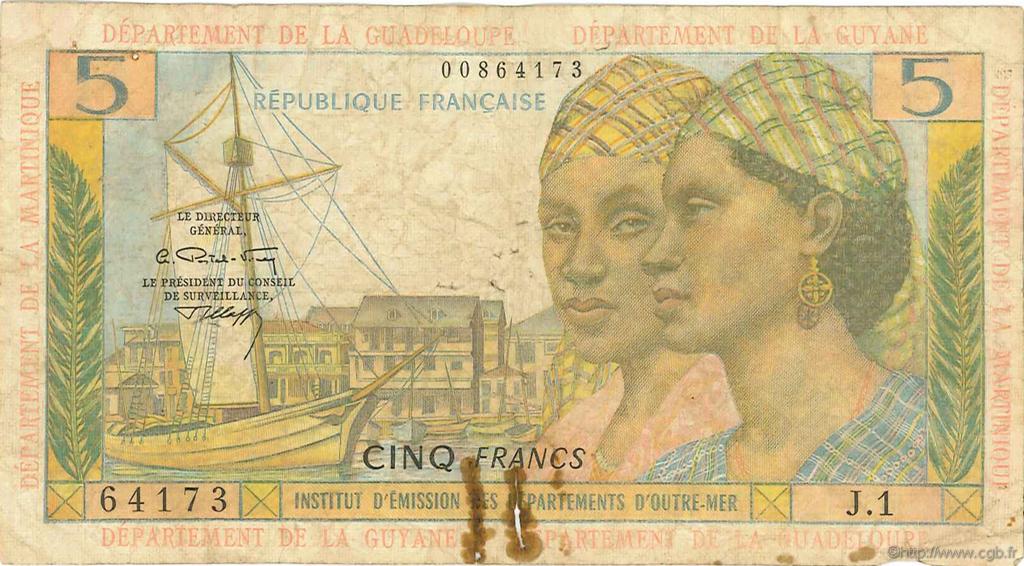 5 Francs FRENCH ANTILLES  1964 P.07b SGE