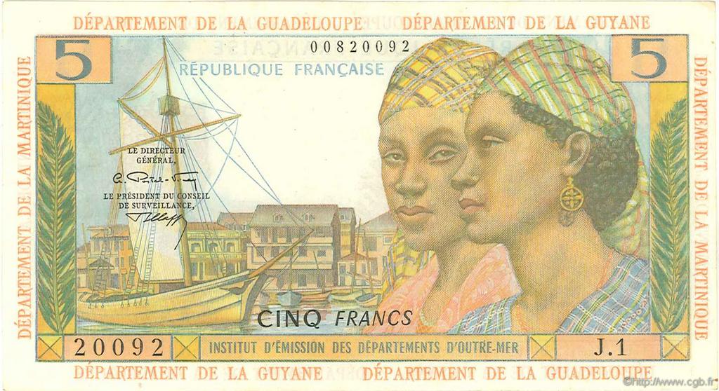5 Francs FRENCH ANTILLES  1964 P.07b fVZ