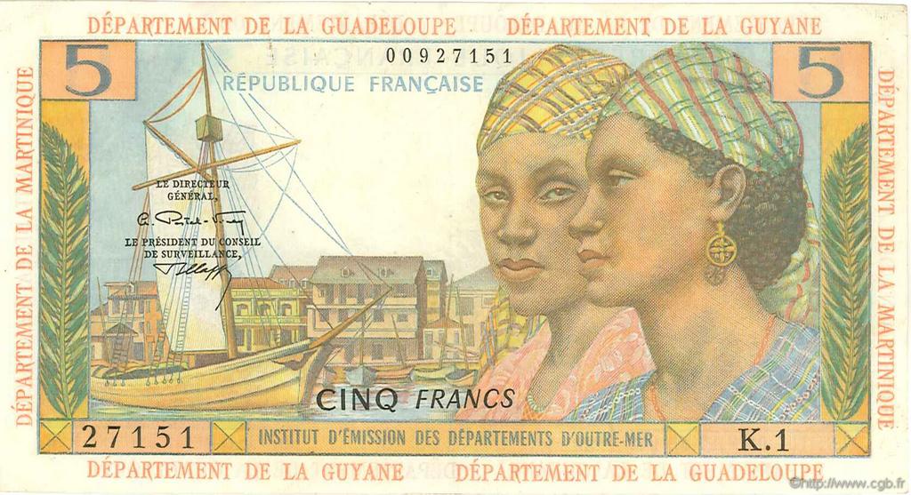 5 Francs FRENCH ANTILLES  1964 P.07b MBC