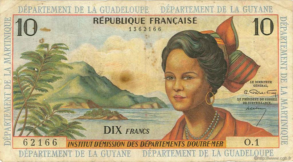 10 Francs ANTILLES FRANÇAISES  1964 P.08a B+