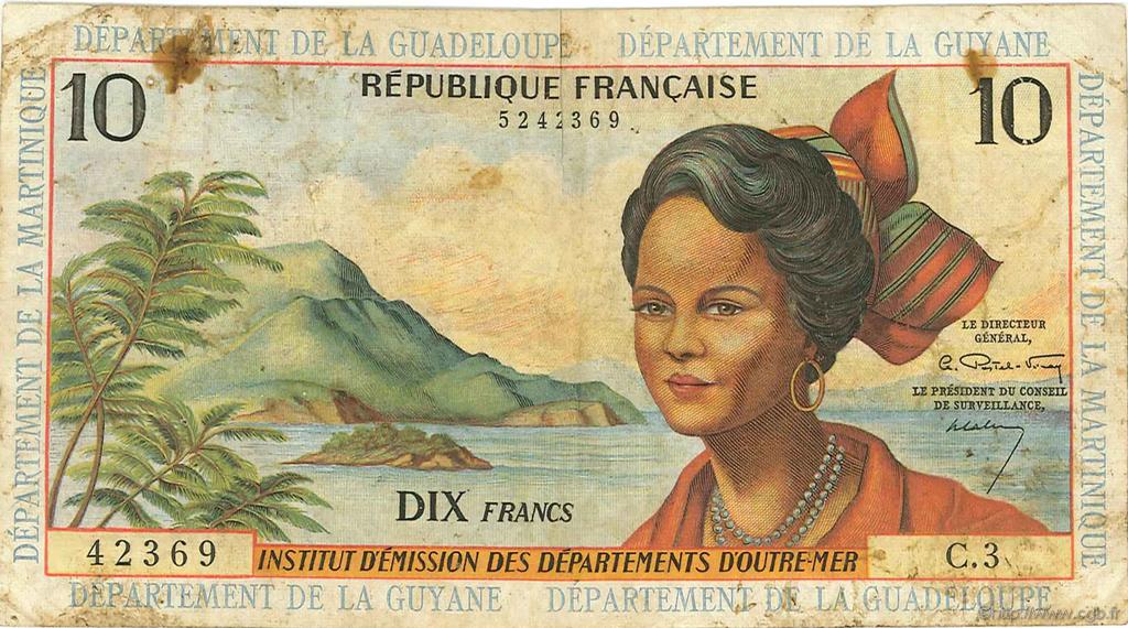 10 Francs FRENCH ANTILLES  1964 P.08a MC