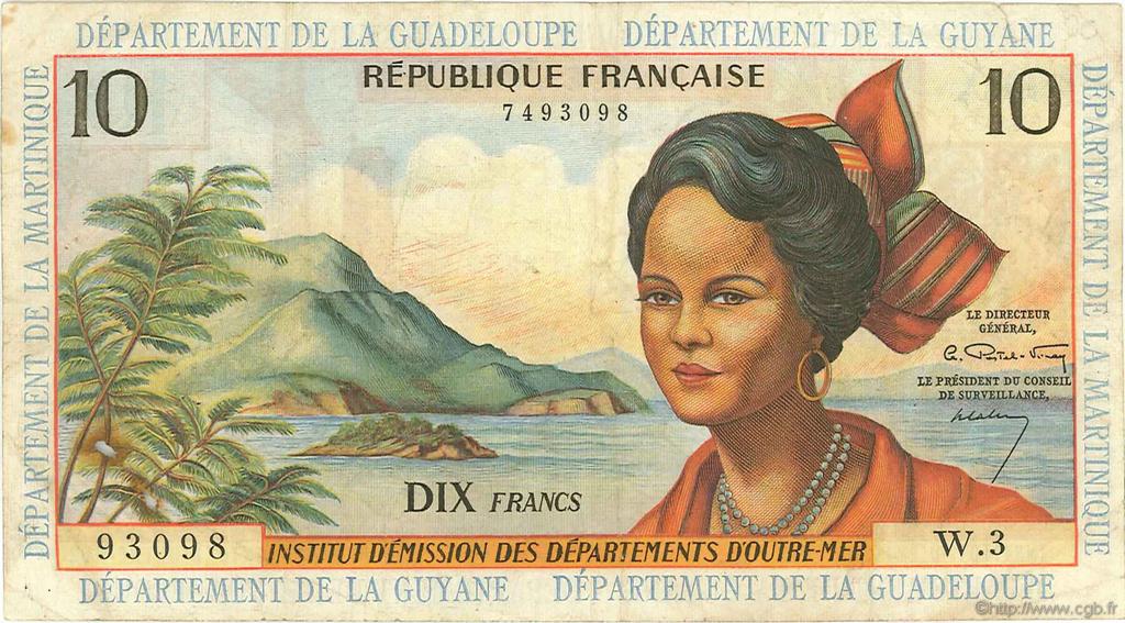 10 Francs FRENCH ANTILLES  1964 P.08a BC+