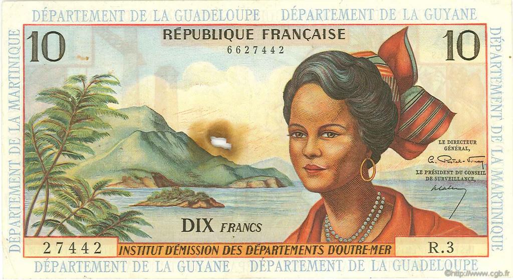 10 Francs FRENCH ANTILLES  1964 P.08a MBC