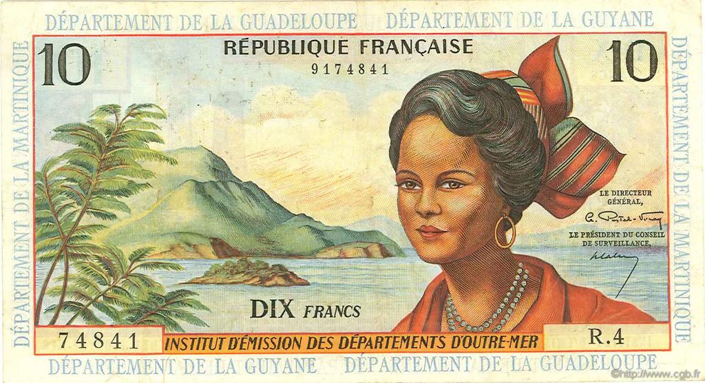 10 Francs FRENCH ANTILLES  1964 P.08a q.BB