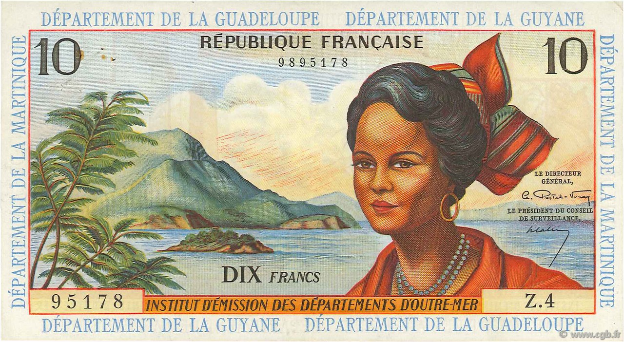 10 Francs FRENCH ANTILLES  1964 P.08a VF+