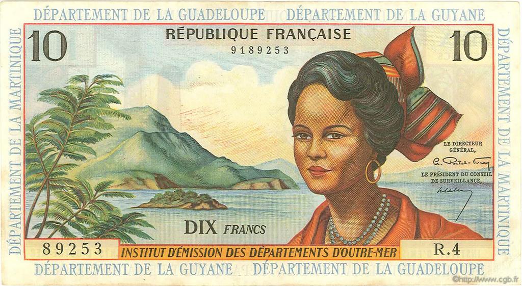 10 Francs FRENCH ANTILLES  1964 P.08a XF