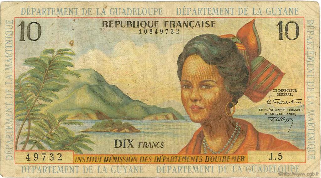 10 Francs FRENCH ANTILLES  1964 P.08b G
