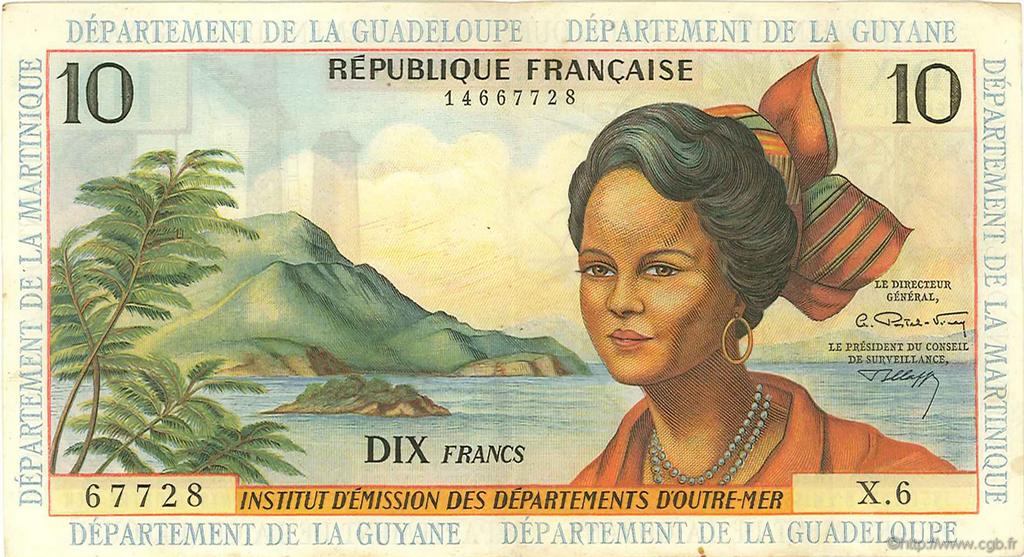 10 Francs FRENCH ANTILLES  1964 P.08b fVZ