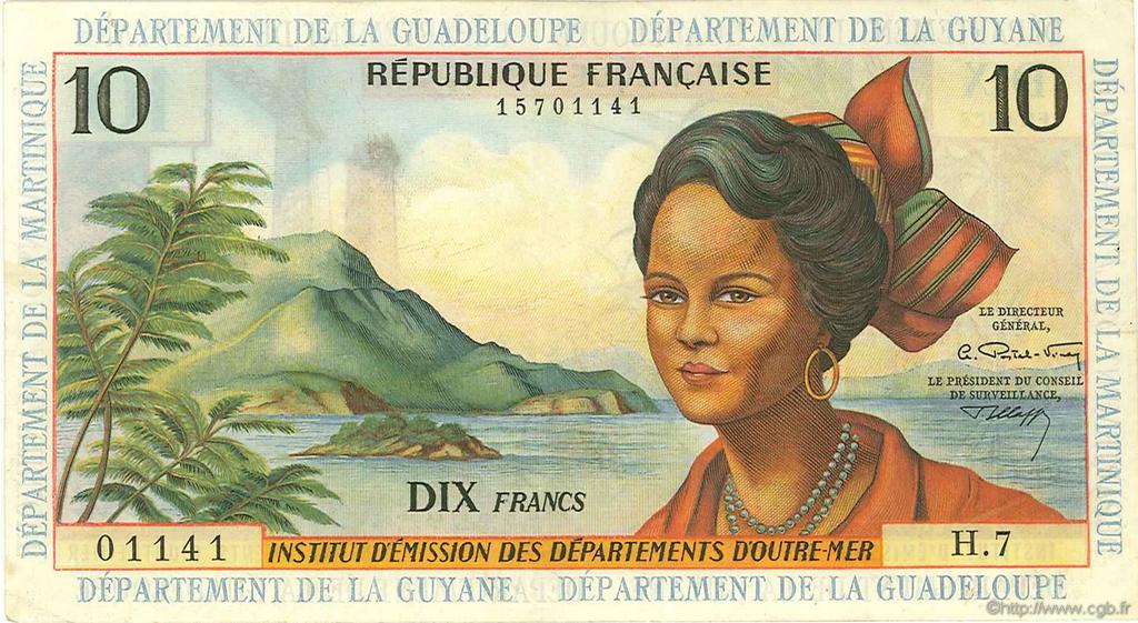 10 Francs FRENCH ANTILLES  1964 P.08b MBC