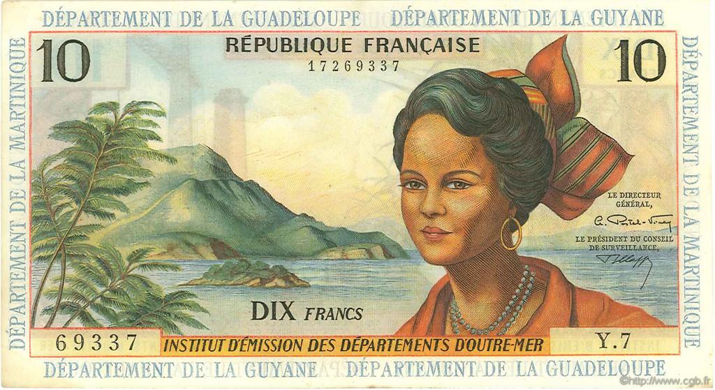10 Francs FRENCH ANTILLES  1964 P.08b XF
