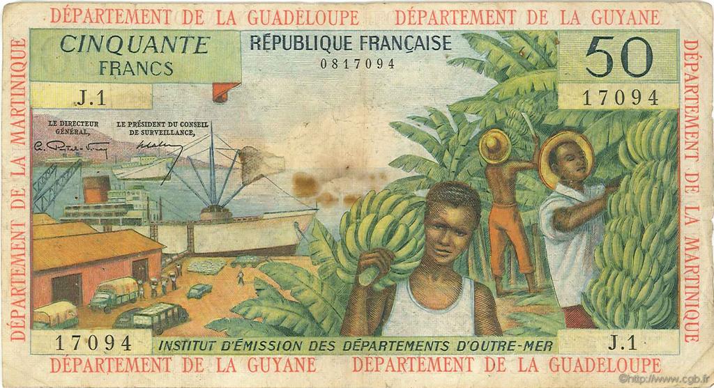 50 Francs FRENCH ANTILLES  1964 P.09a q.MB