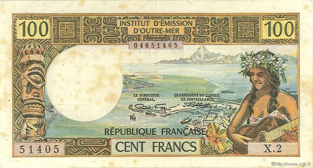 100 Francs TAHITI  1972 P.24b F+