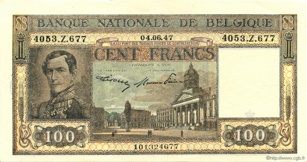 100 Francs BELGIEN  1947 P.126 fST