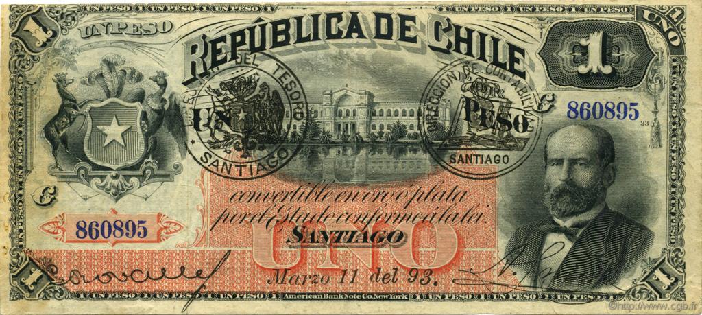 1 Peso CHILE  1893 P.011b VF