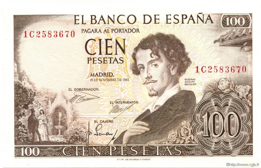 100 Pesetas SPANIEN  1965 P.150 ST