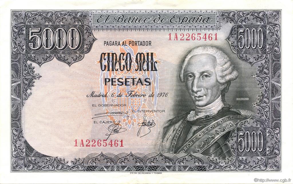 5000 Pesetas SPANIEN  1976 P.155 VZ+