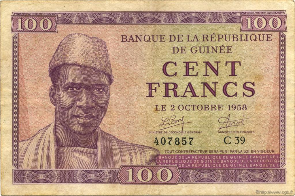 100 Francs GUINEA  1958 P.07 MBC