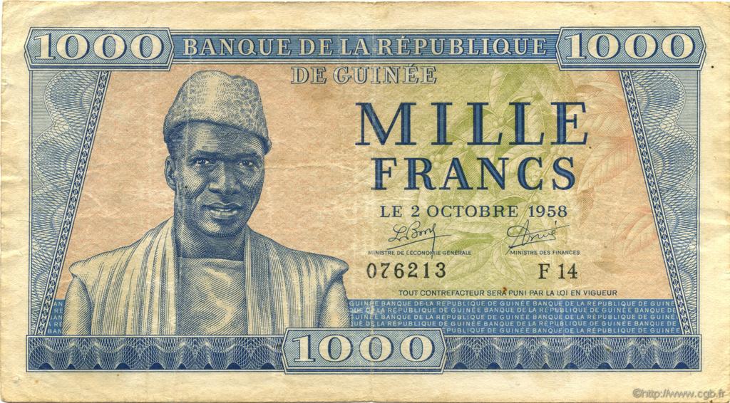 1000 Francs GUINEA  1958 P.09 VF-