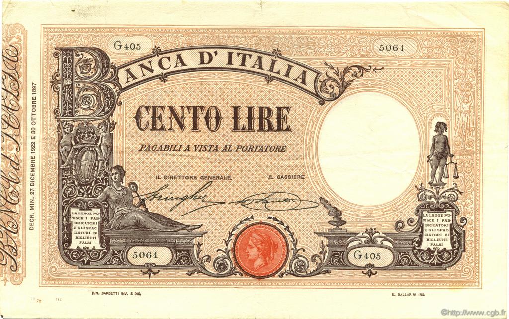 100 Lire ITALIA  1922 P.039f MBC+