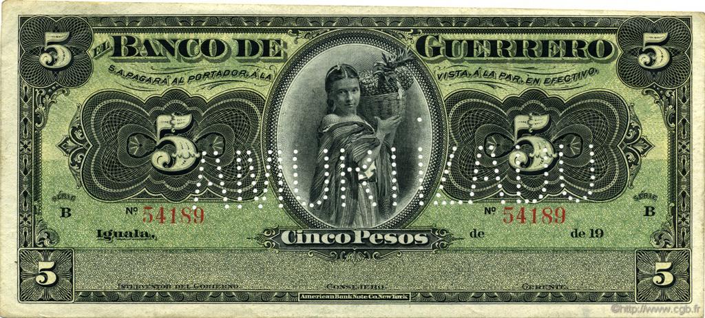 5 Pesos Non émis MEXICO Guerrero 1914 PS.0298c XF