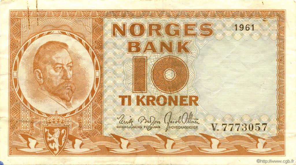 10 Kroner NORVÈGE  1961 P.31c q.SPL