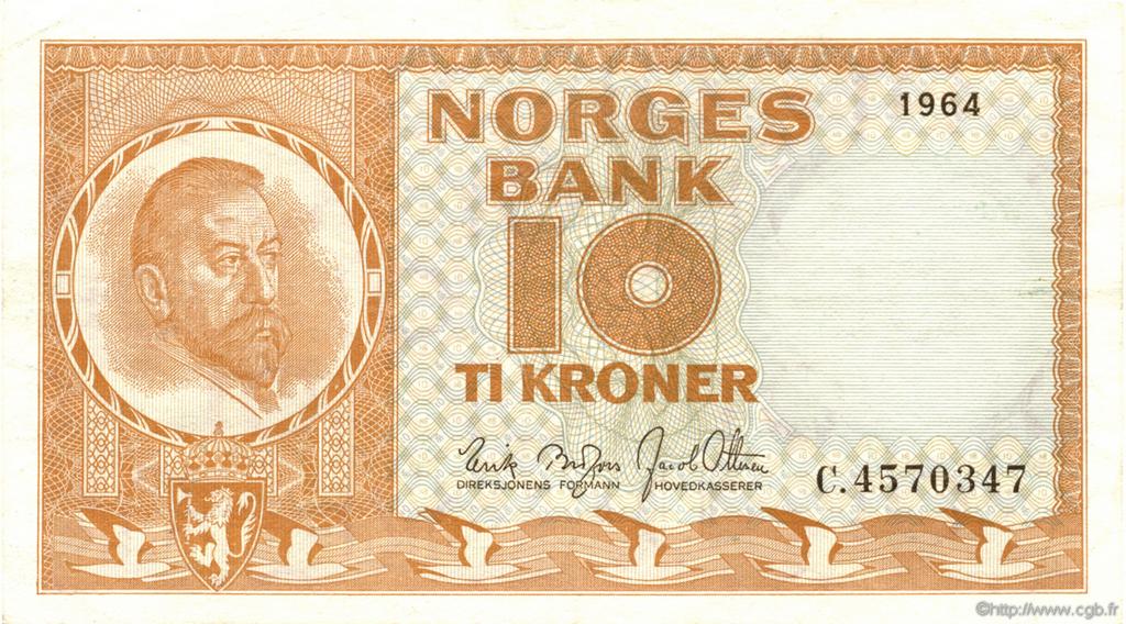 10 Kroner NORVÈGE  1964 P.31c SPL