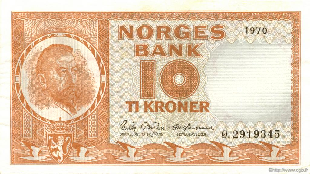 10 Kroner NORWAY  1970 P.31e AU
