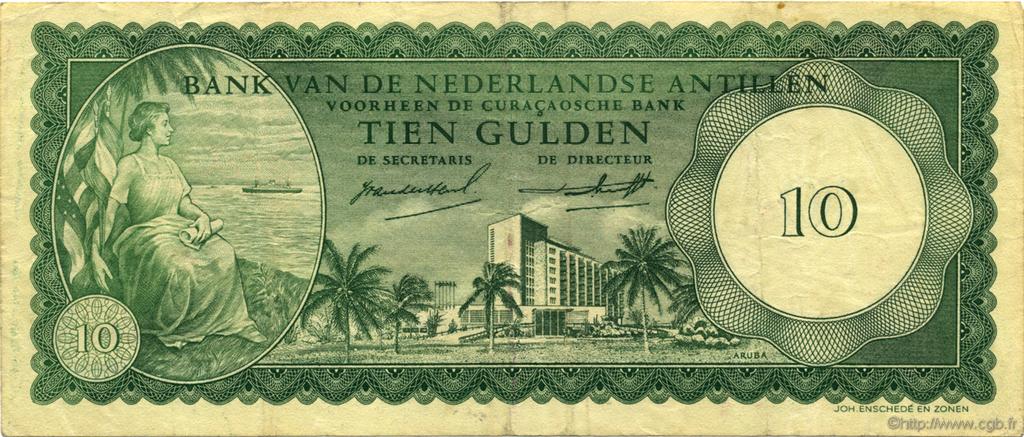 10 Gulden NETHERLANDS ANTILLES  1962 P.02a VF