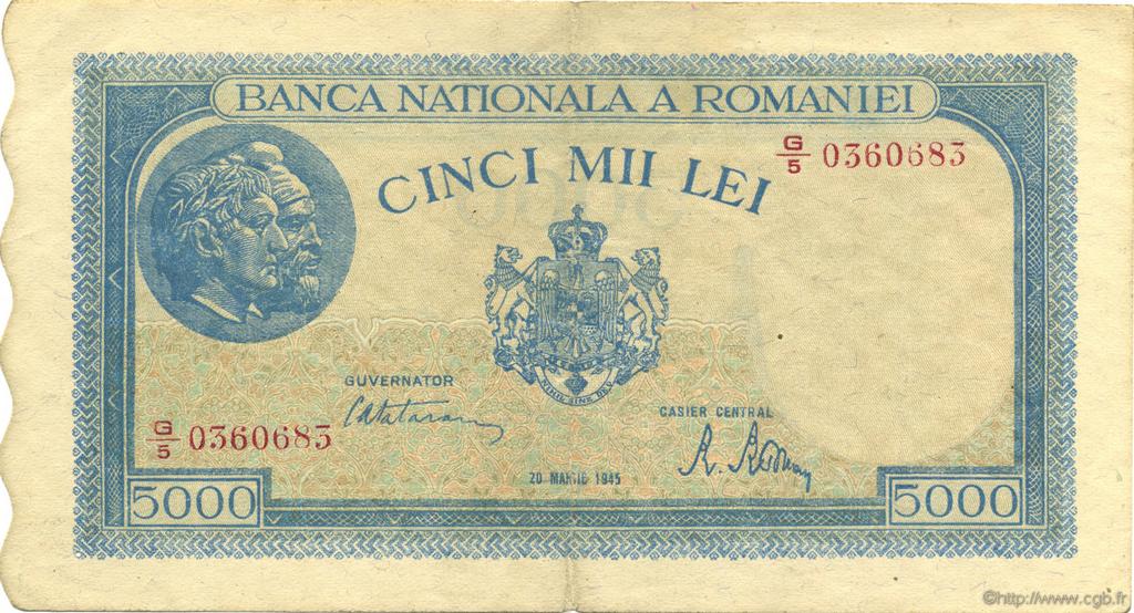 5000 Lei ROMANIA  1945 P.056a VF+