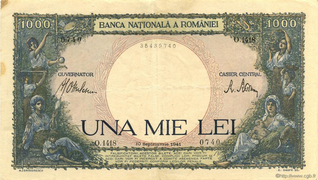 1000 Lei ROMANIA  1941 P.052a VF+