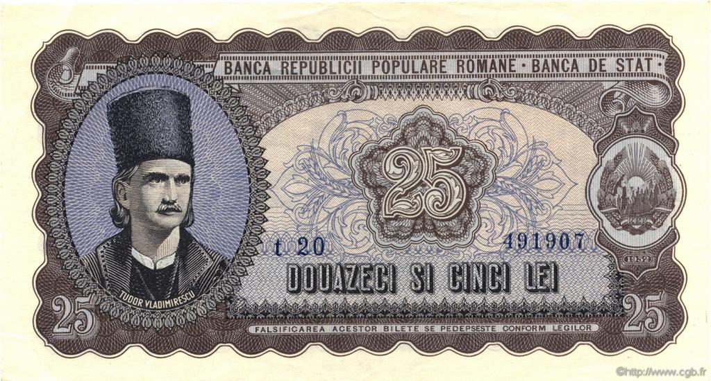 25 Lei ROMANIA  1952 P.089b AU