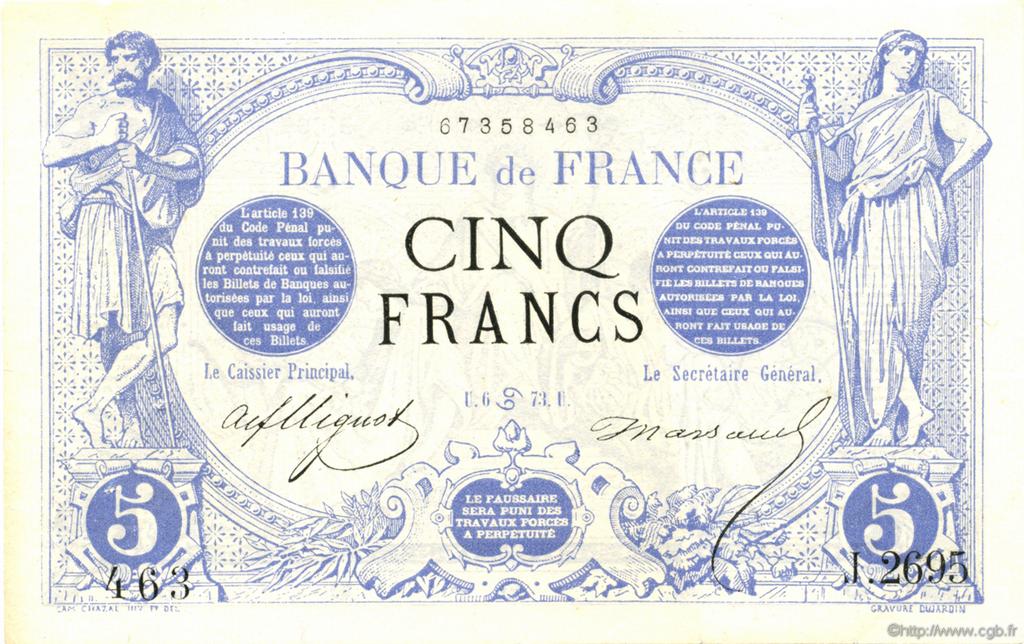 5 Francs NOIR FRANKREICH  1873 F.01.19 fVZ