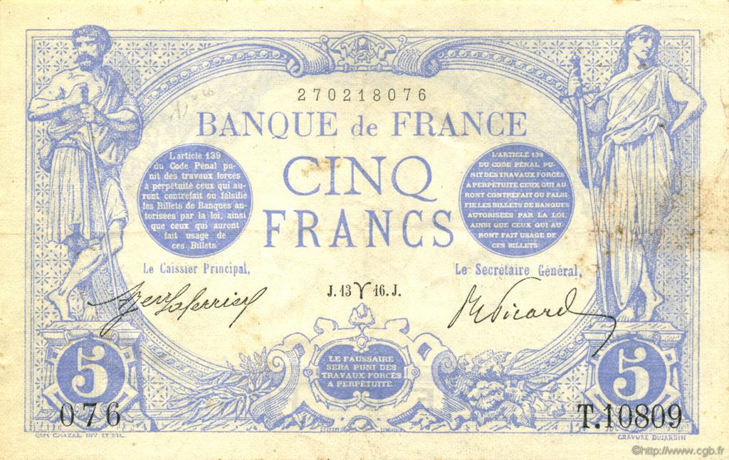 5 Francs BLEU FRANCIA  1916 F.02.37 BB