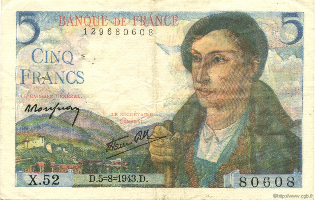 5 Francs BERGER FRANKREICH  1943 F.05.03 SS