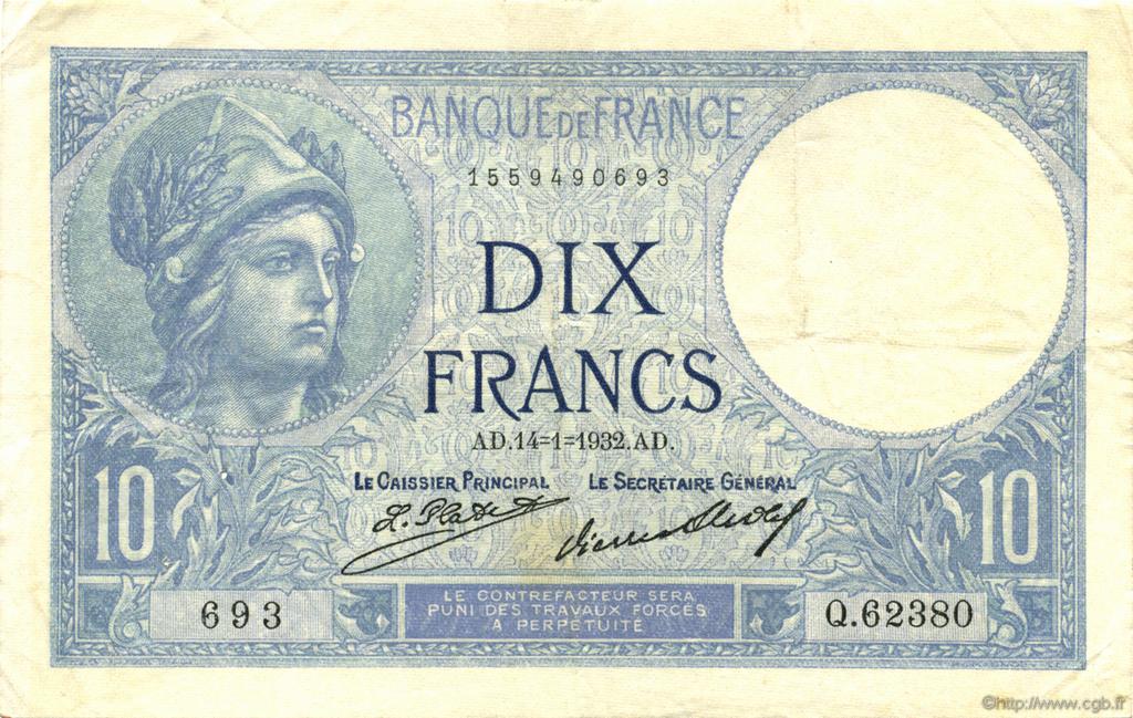 10 Francs MINERVE FRANCIA  1932 F.06.16 MBC+