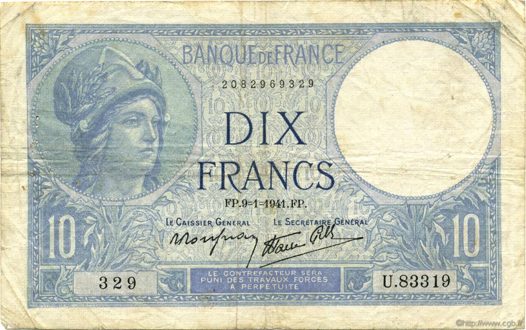 10 Francs MINERVE modifié FRANCIA  1941 F.07.27 BC