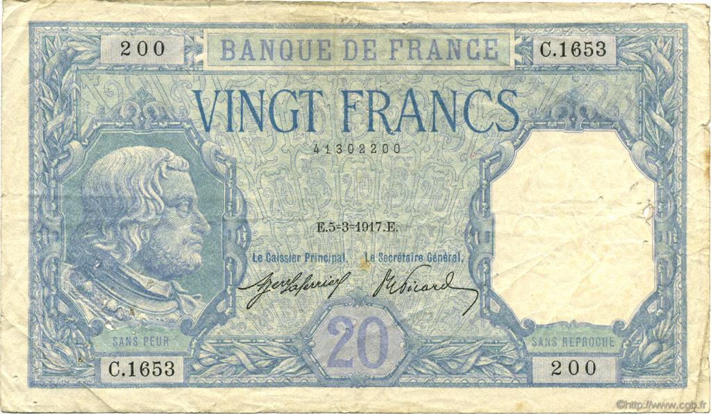 20 Francs BAYARD FRANCE  1917 F.11.02 F