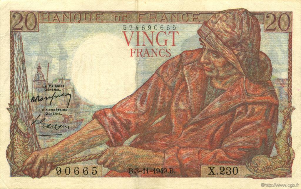 20 Francs PÊCHEUR FRANCE  1949 F.13.16 XF+