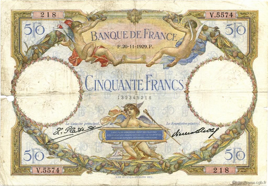 50 Francs LUC OLIVIER MERSON FRANCIA  1929 F.15.03 RC