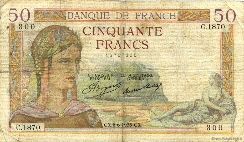 50 Francs CÉRÈS FRANKREICH  1935 F.17.10 fS