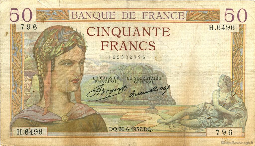50 Francs CÉRÈS FRANKREICH  1937 F.17.40 S