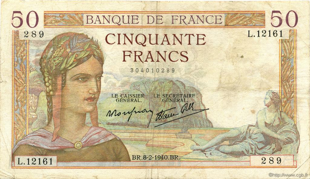50 Francs CÉRÈS modifié FRANCIA  1940 F.18.38 q.BB