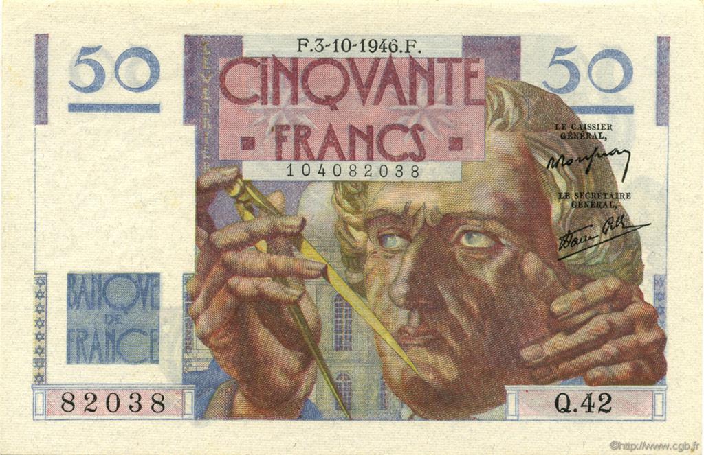 50 Francs LE VERRIER FRANCIA  1946 F.20.06 SC+