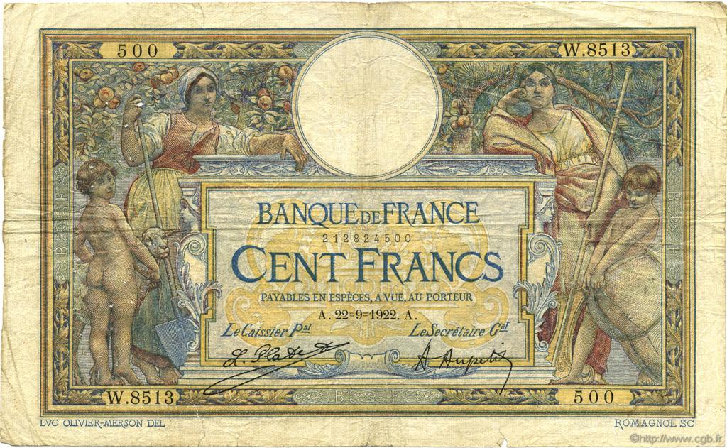 100 Francs LUC OLIVIER MERSON sans LOM FRANCIA  1922 F.23.15 B