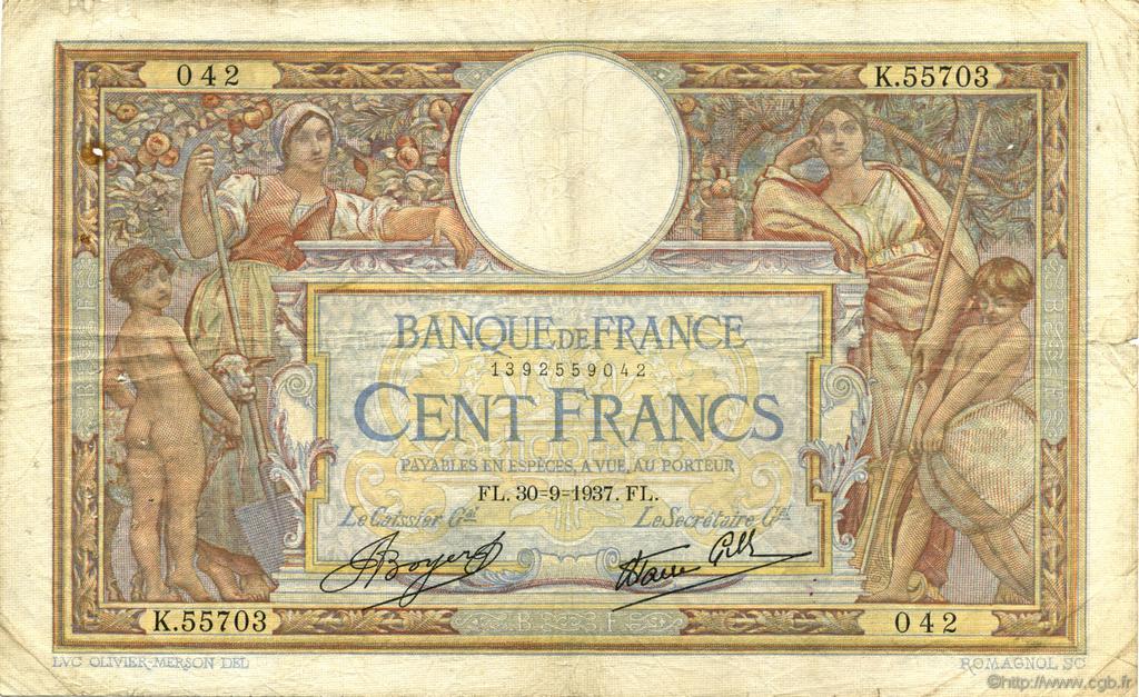 100 Francs LUC OLIVIER MERSON type modifié FRANCIA  1937 F.25.02 MB