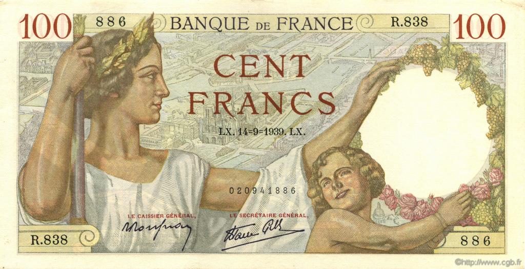 100 Francs SULLY FRANCE  1939 F.26.06 AU