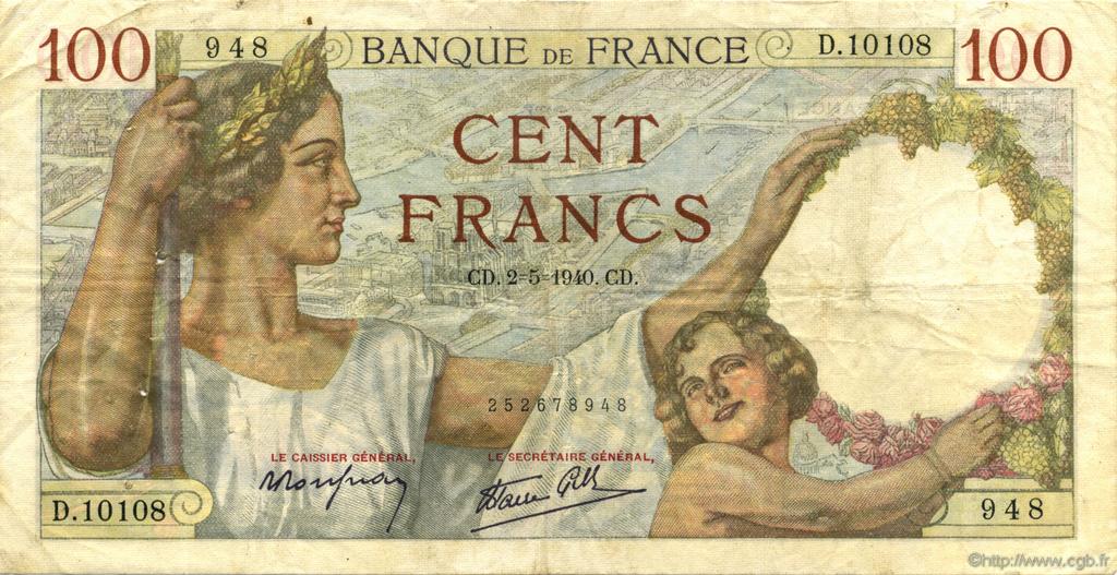 100 Francs SULLY FRANCIA  1940 F.26.28 BB