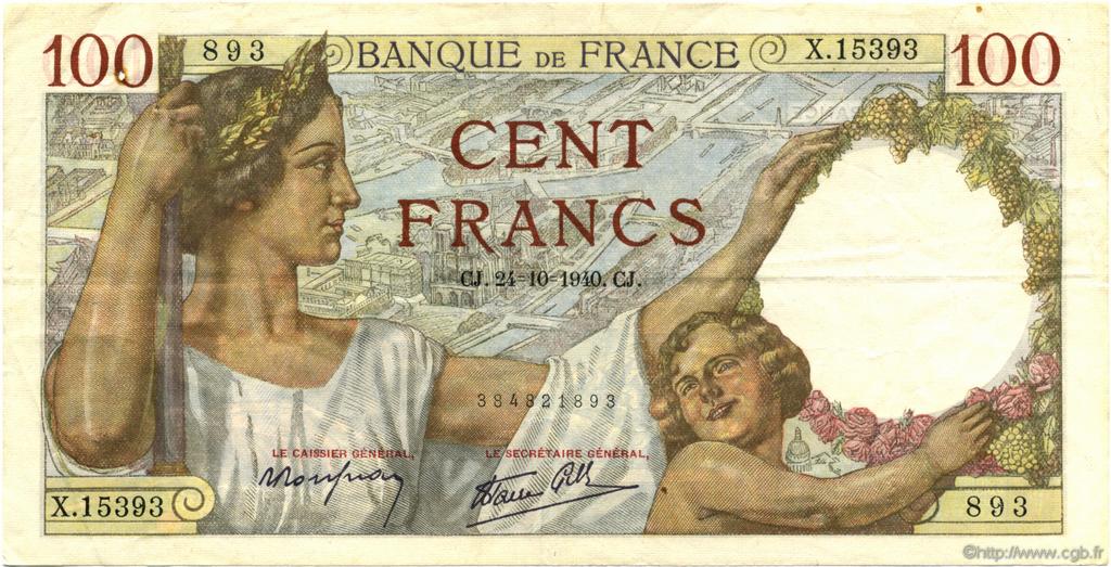 100 Francs SULLY FRANCIA  1940 F.26.39 MBC