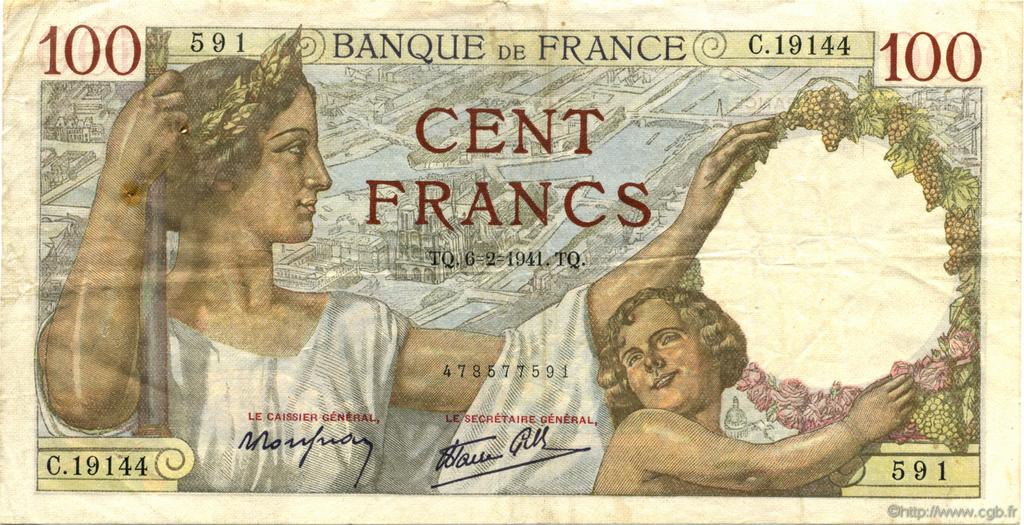 100 Francs SULLY FRANCIA  1941 F.26.46 BB