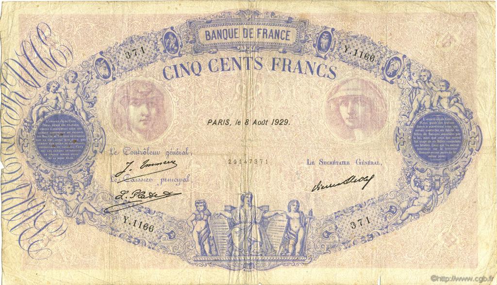 500 Francs BLEU ET ROSE FRANCE  1929 F.30.32 G